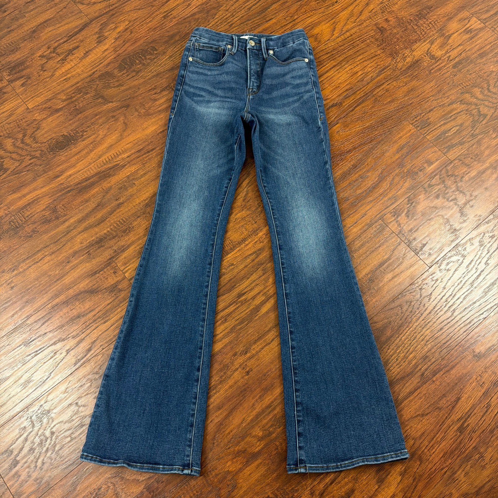 Good American Jeans Women 2 Flare High Rise Stretch Dark Wash Denim 23x33