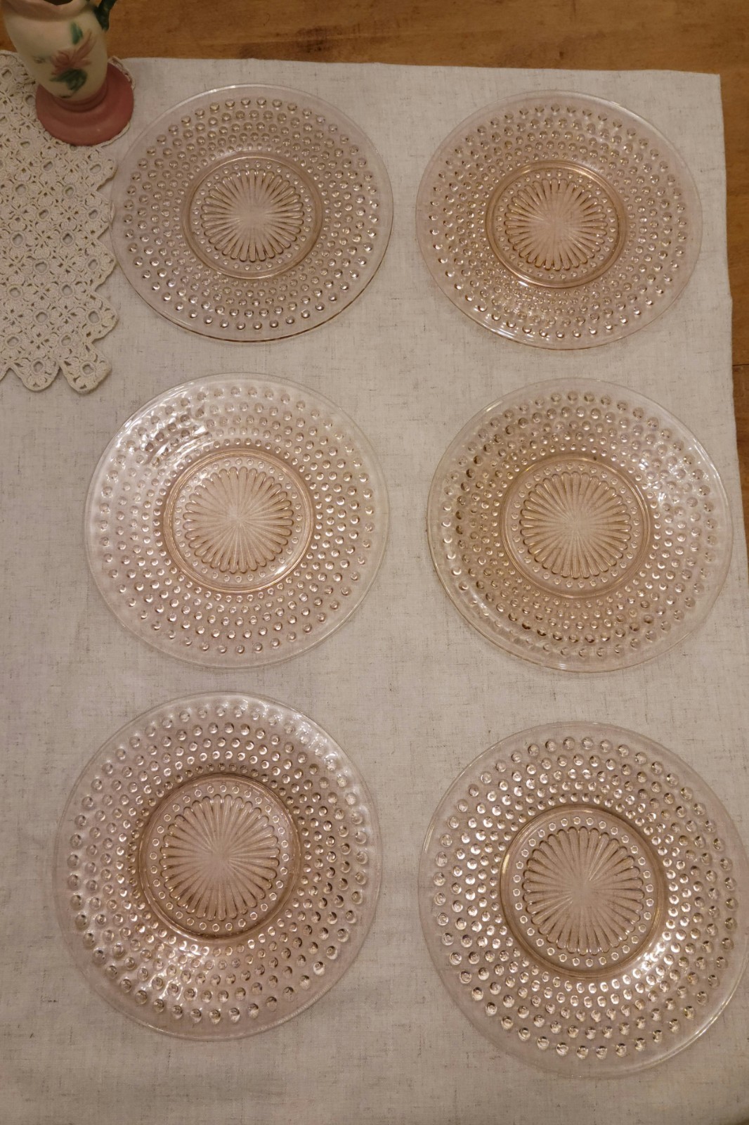 Set /6 Anchor Hocking Pink Hobnail 8 3/8\