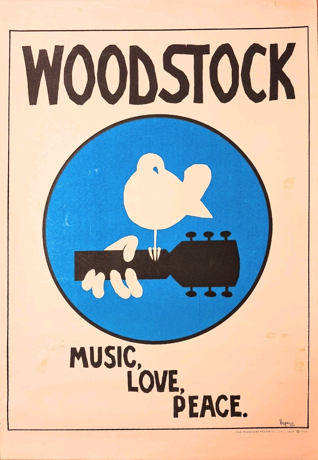 Vintage 1970 Woodstock Poster  Original Joe Petagno  III Film Producers Co 35x23