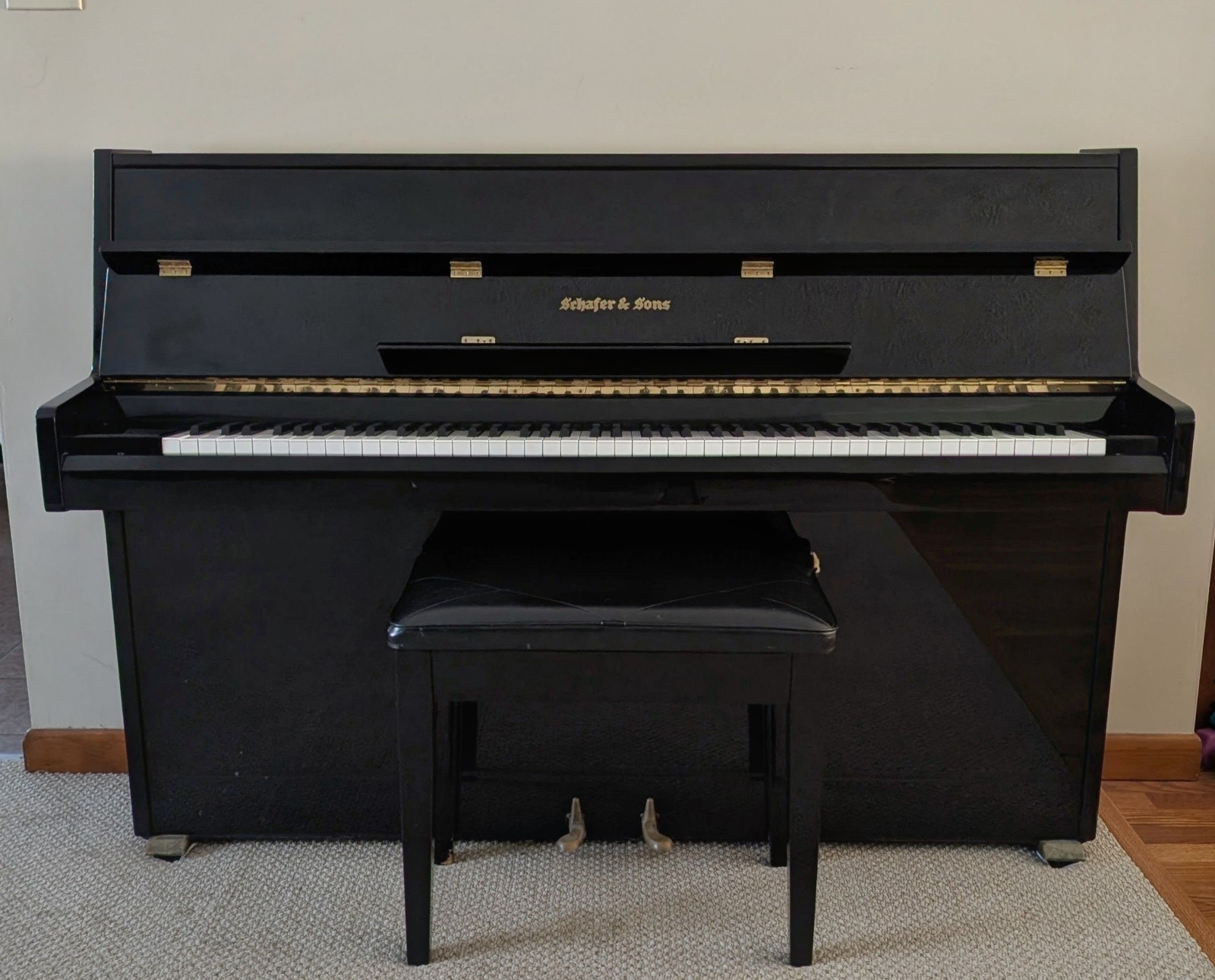 Schafer and Sons 42 Inch Upright Piano Ebony Black Finish