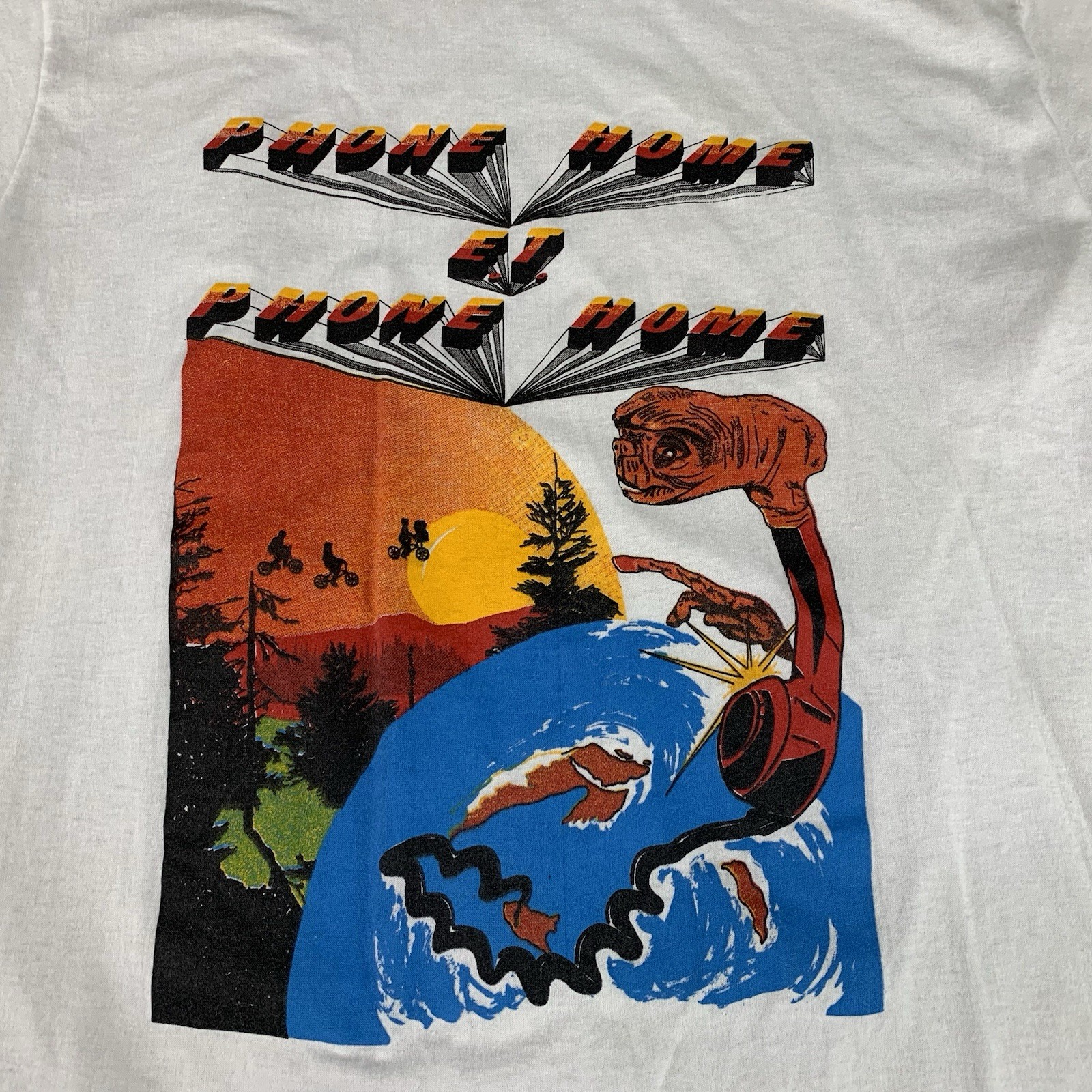 E.T. PHONE HOME Vintage 1980s Movie Promo T-Shirt Large White 50/50 Blend Thin