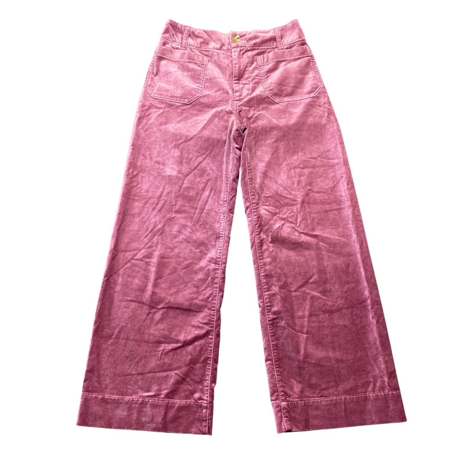 Maeve Anthropologie The Colette Velvet Wide Leg Pants Pink Mauve Size 26 Boho