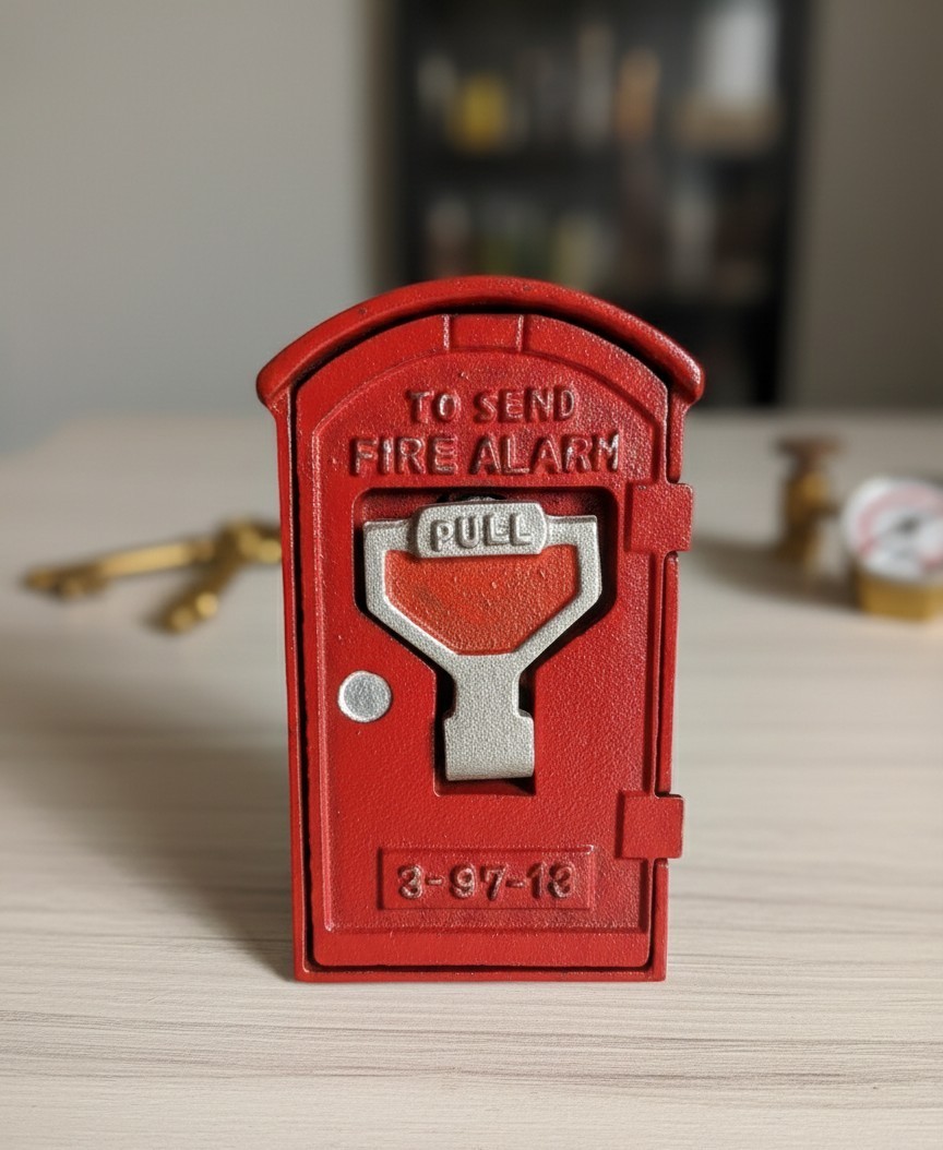 Vintage 1930s–1950s Cast Iron Fire Alarm Box Bank Japan Mint Condition Vintage 1930s–1950s Cast Iron Fire Alarm Box Bank Japan Mint Condition