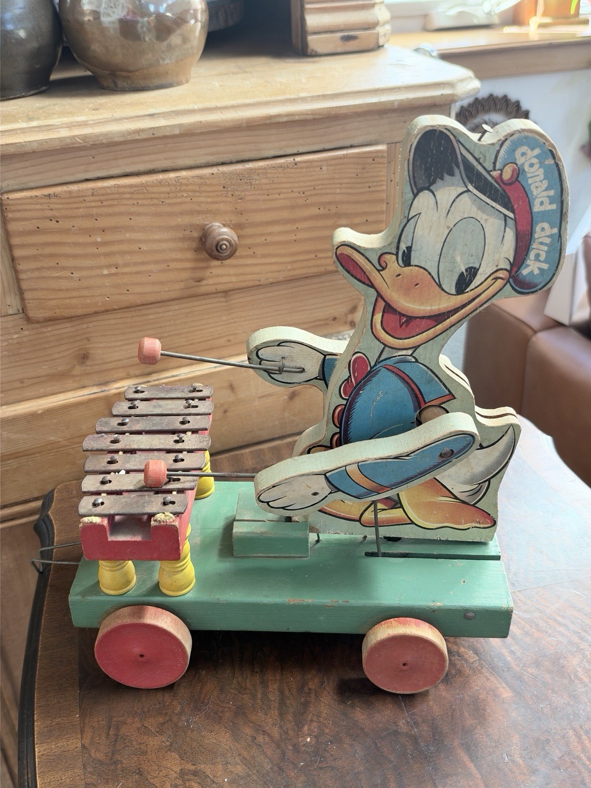Vintage Fisher Price Donald Duck Xylophone Pull Toy 177 Disney Wood 1951