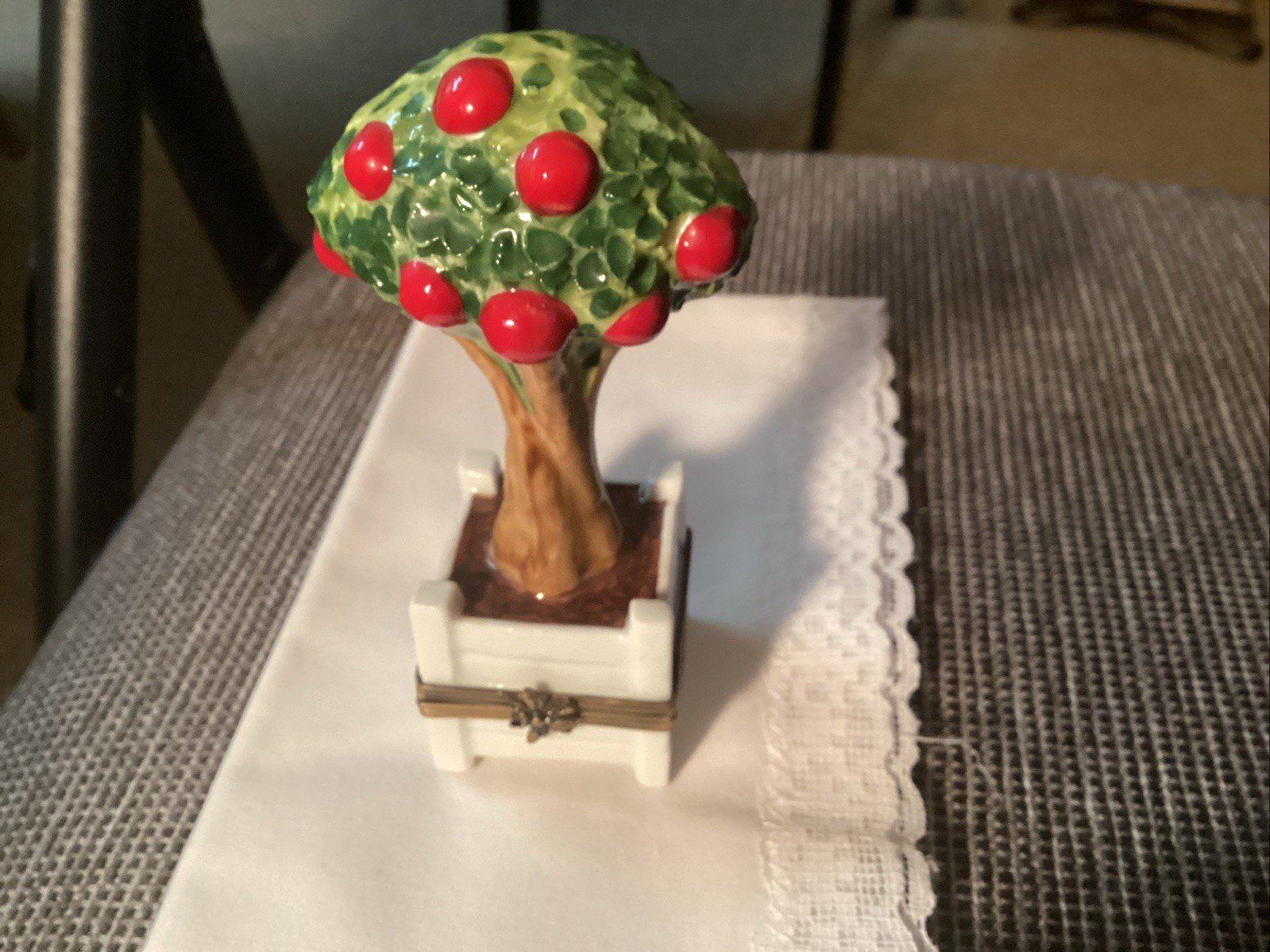RARE AND HARD TO FIND Limoges Trinket Box France Red Fruit Tree In Planter RARE AND HARD TO FIND Limoges Trinket Box France Red Fruit Tree In Planter