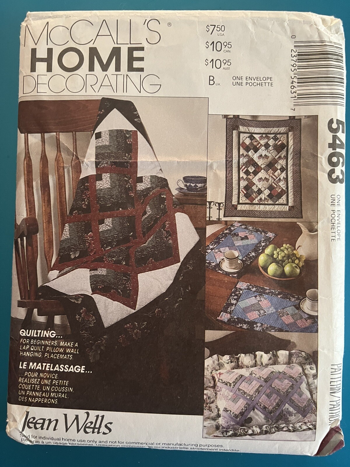 Vtg McCall\'s Home Decorating Jean Wells pattern 5463 Beginners Quilting uncut