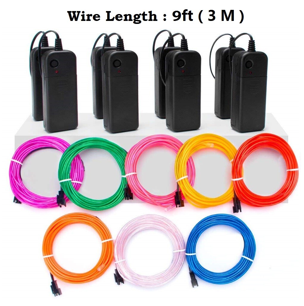 EL Wire Neon Glow String Strip LED  Light Rope Controller Car Decor Dance Party
