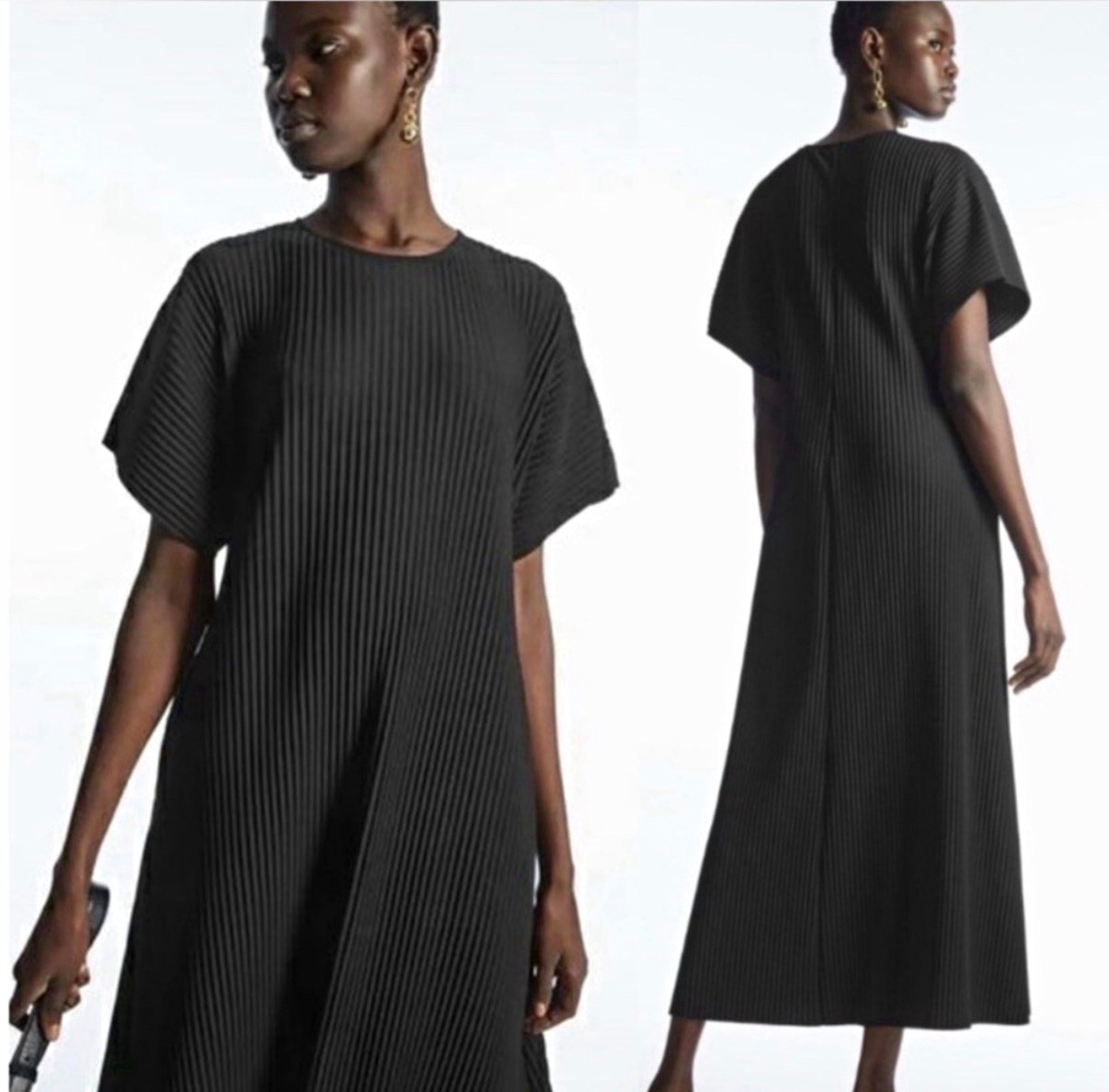 COS Pleated Midi T-Shirt Dress | Black | Small COS Pleated Midi T-Shirt Dress | Black | Small