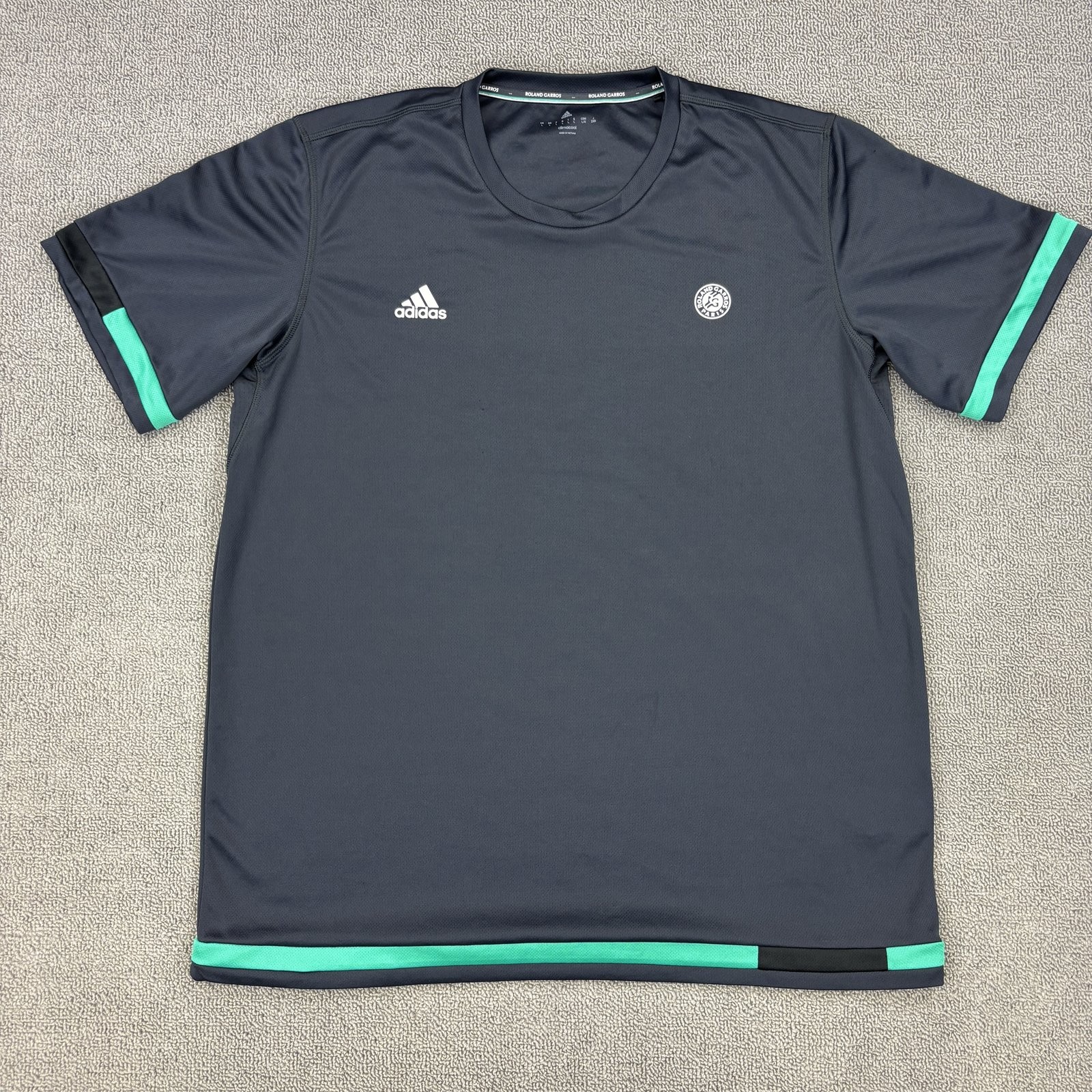 Adidas Roland Garros Shirt Mens Large Navy Short Sleeve Crew Tennis Flaw