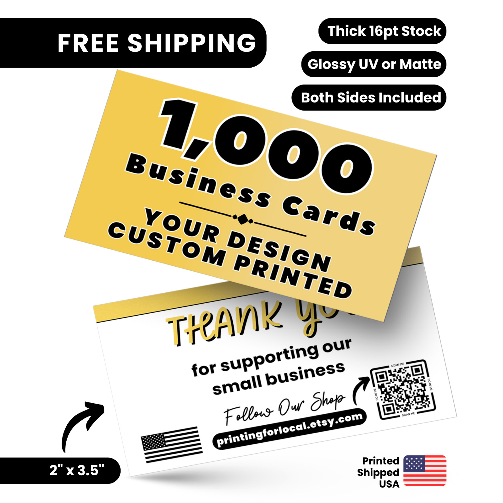1000 Custom Business Cards 16pt Glossy or Matte – Fast Printing