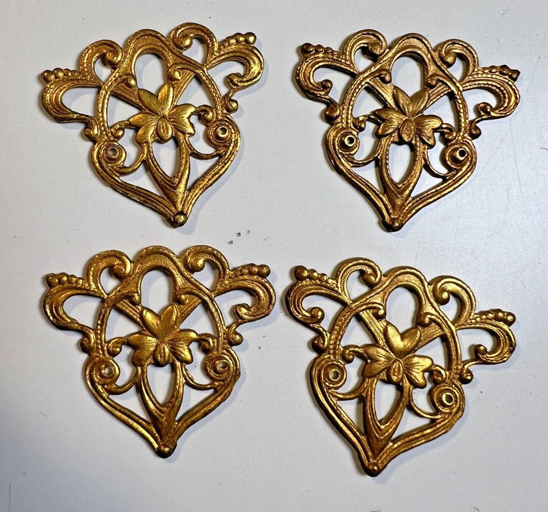 4 : Antique Ornate 1930s Gilded Appliques Gothic Art Deco Salvage Embellishments