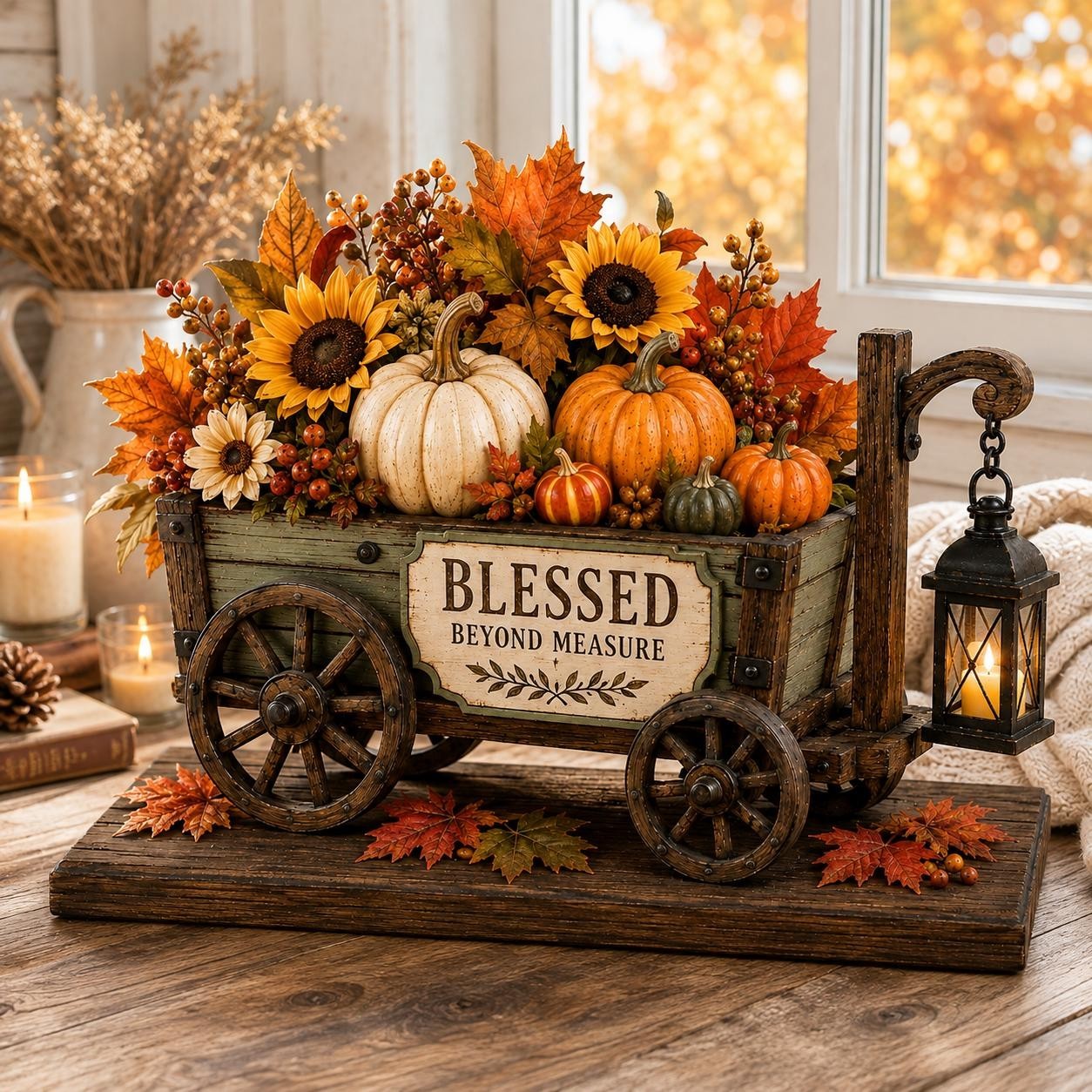 Personalized Fall Harvest Wagon Decor, Thanksgiving Table Centerpiece