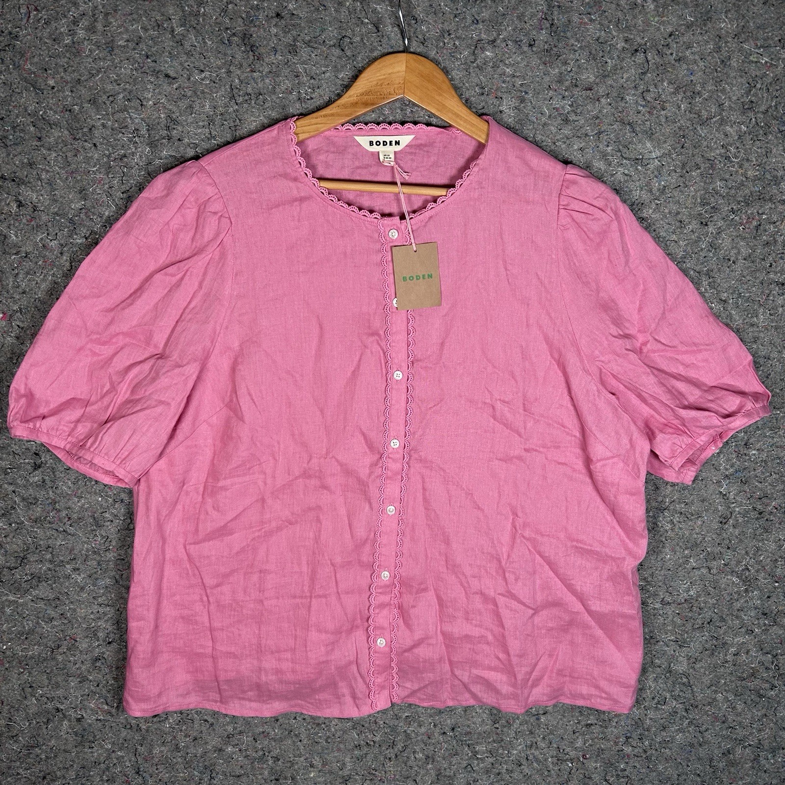Boden Leah Short Sleeve Linen Top Pink Parfait Scalloped Trim Sz 20/22 NWT NEW
