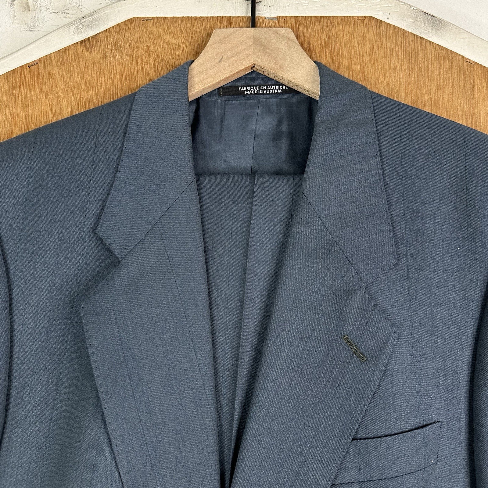 VTG Baumler Suit Mens 38R Blue 2 Button Wool Canvased Pants 30x31 Pleated 90s