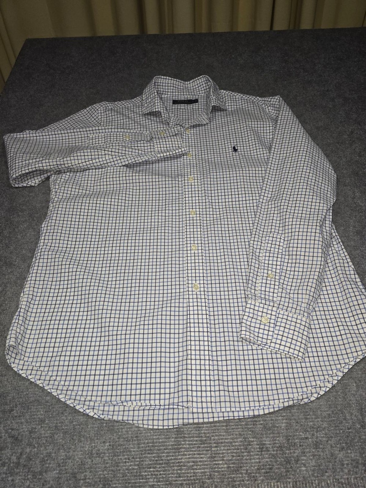 Polo Ralph Lauren Men L Blue White Tattersall Check Button Down Shirt Pony Logo