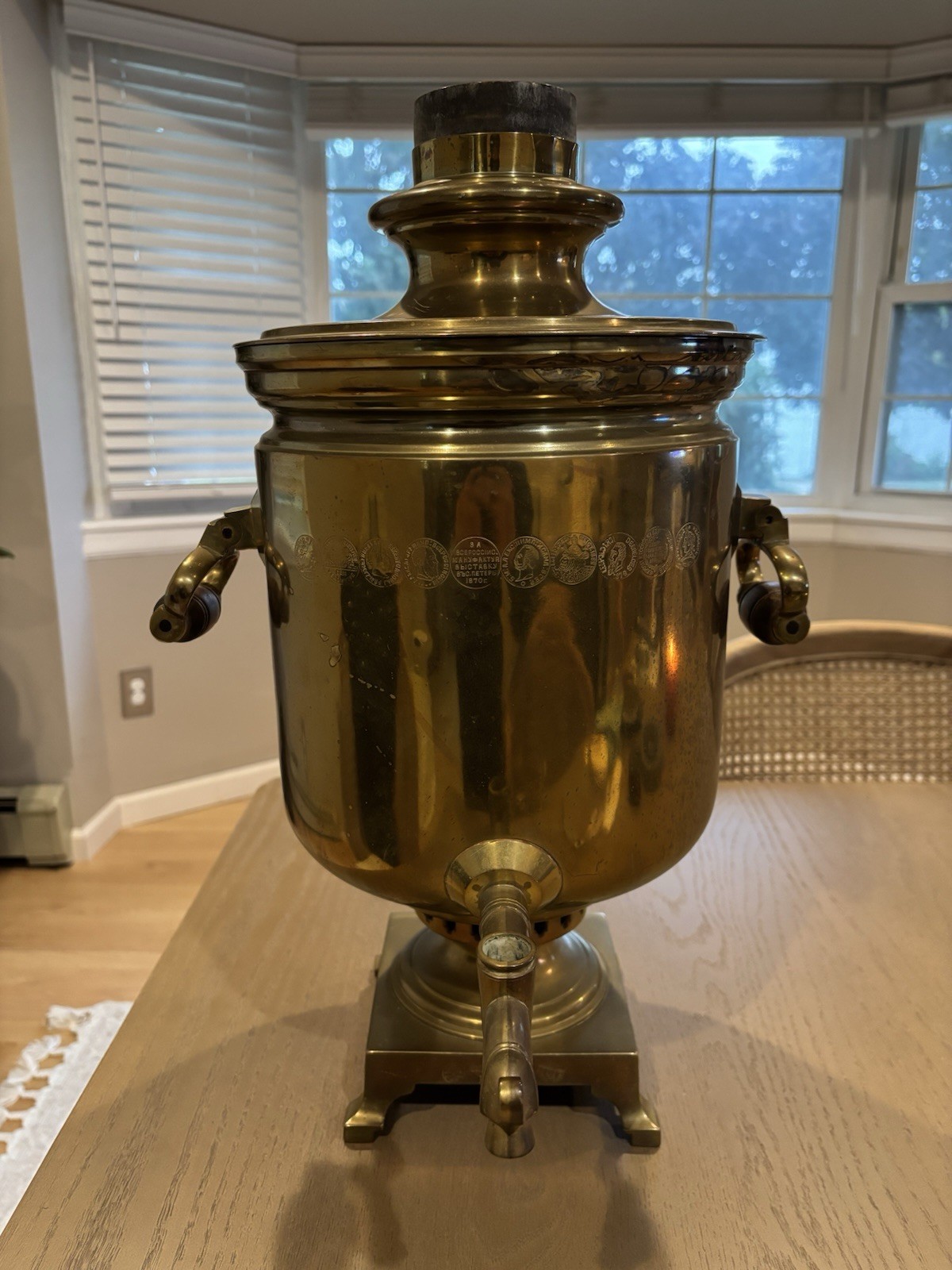 Antique 1870 Stamped Russian Brass Samovar V.S. Batashev Tula Imperial Tea Urn