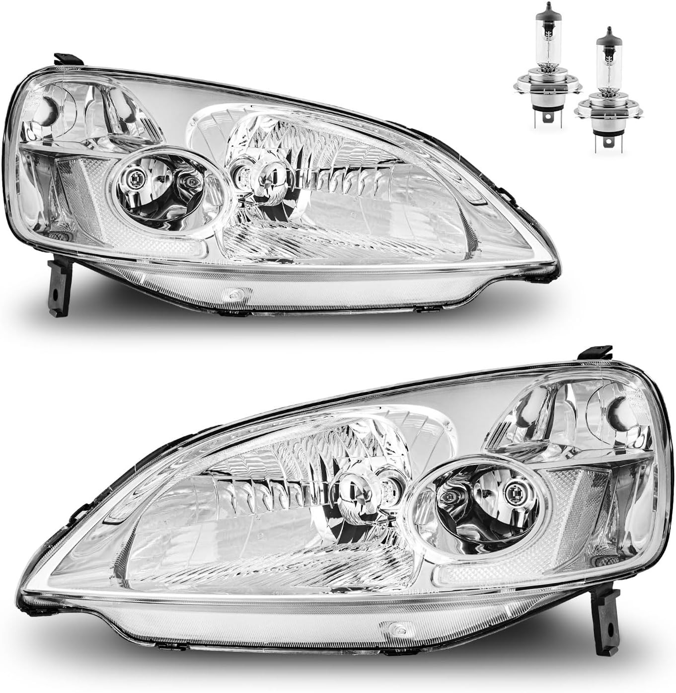2001-2003 Honda Civic 2-Door 4-Door Headlight Assembly Pair Chrome Left Right