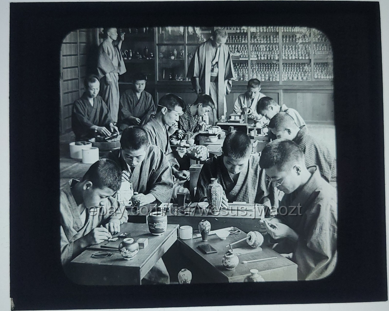 RARE Kyoto Pottery Making UNDERWOOD Magic Lantern Glass Slide Antique Japan 3908