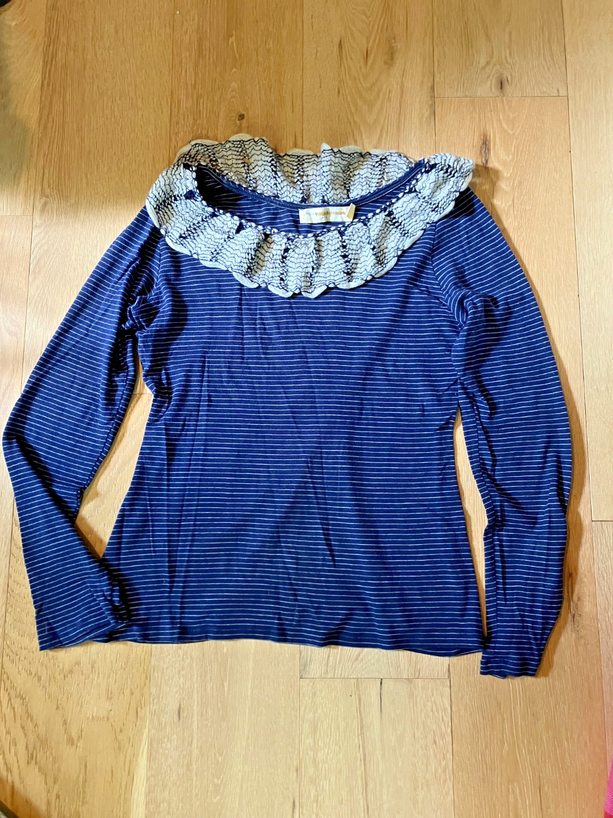 Anthropologie Pilcro & The Letterpress Striped Long Sleeve Crochet Collar Top
