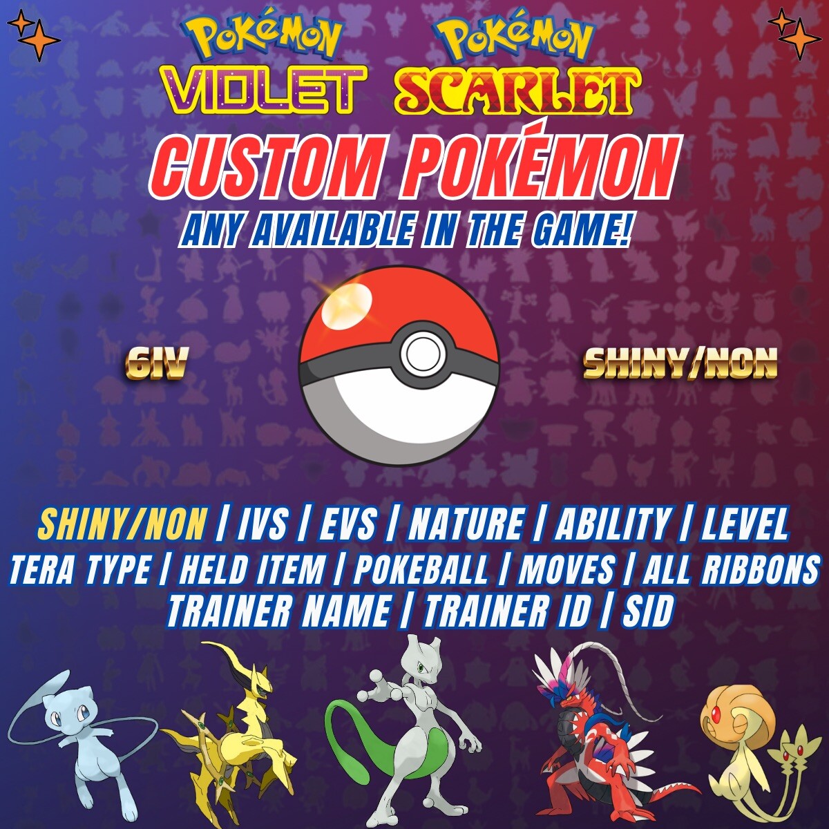 Pokemon Scarlet And Violet - CUSTOM SHINY POKEMON✨ 6IV -  Bundles - Same Day🚀