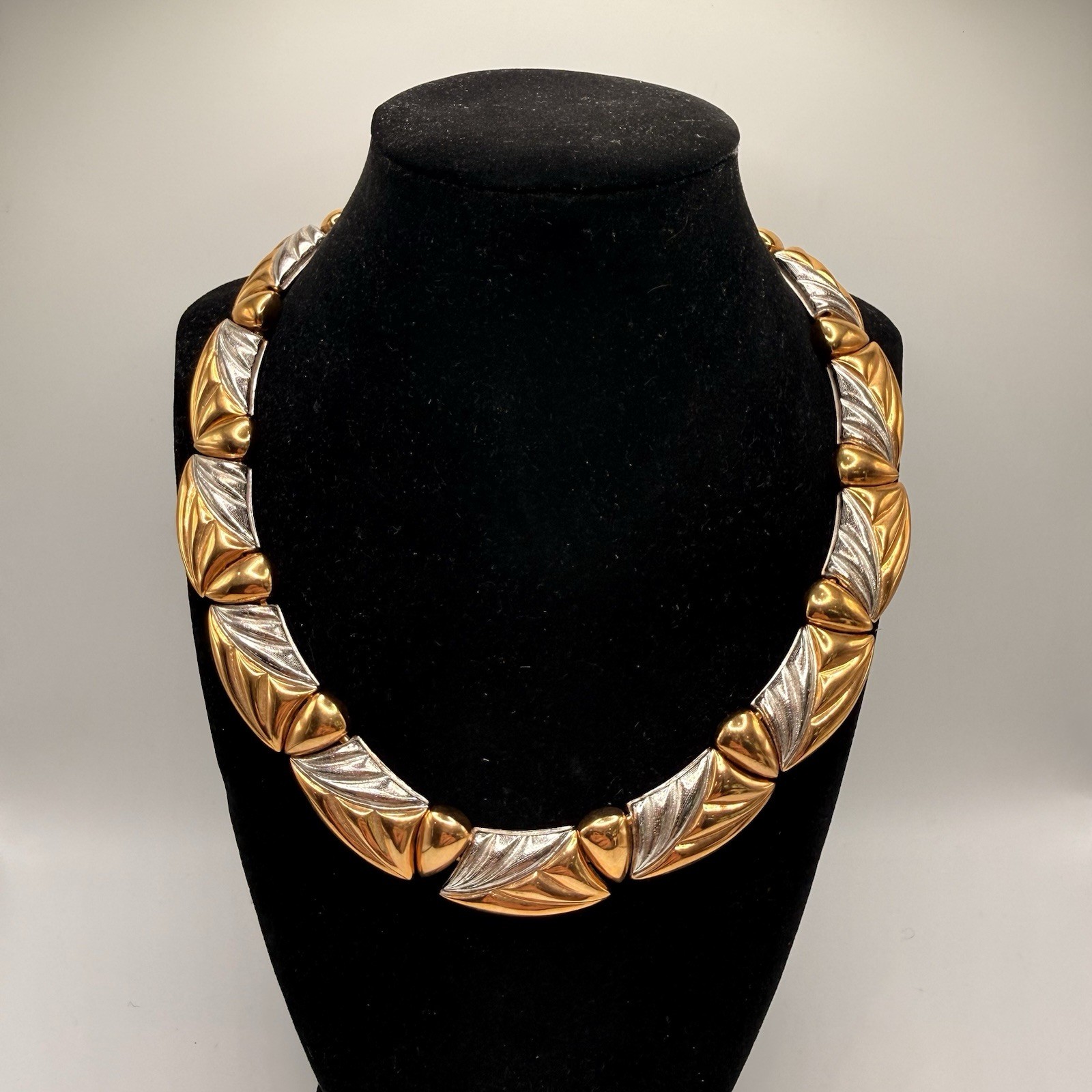 Vintage Carven Paris New Old Stock Two-Tone Chevron Collar Necklace