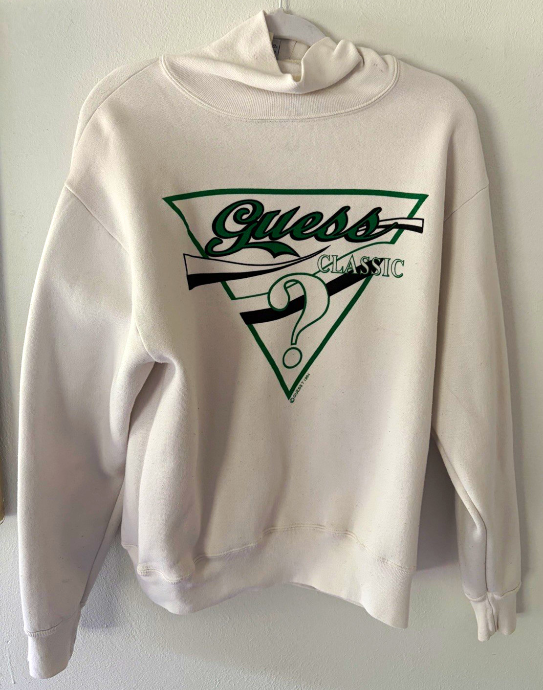 GUESS Classic Vintage 90s Logo Graphic Fleece Turtleneck Sweatshirt L
