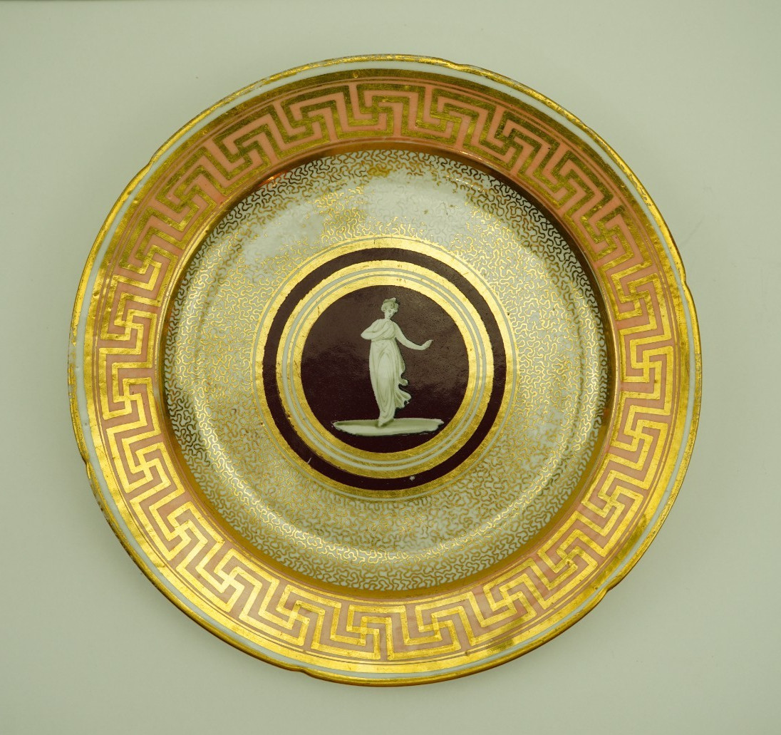 Antique 1810 19th century English Regency Coalport Plate Gilt Greek Key Border