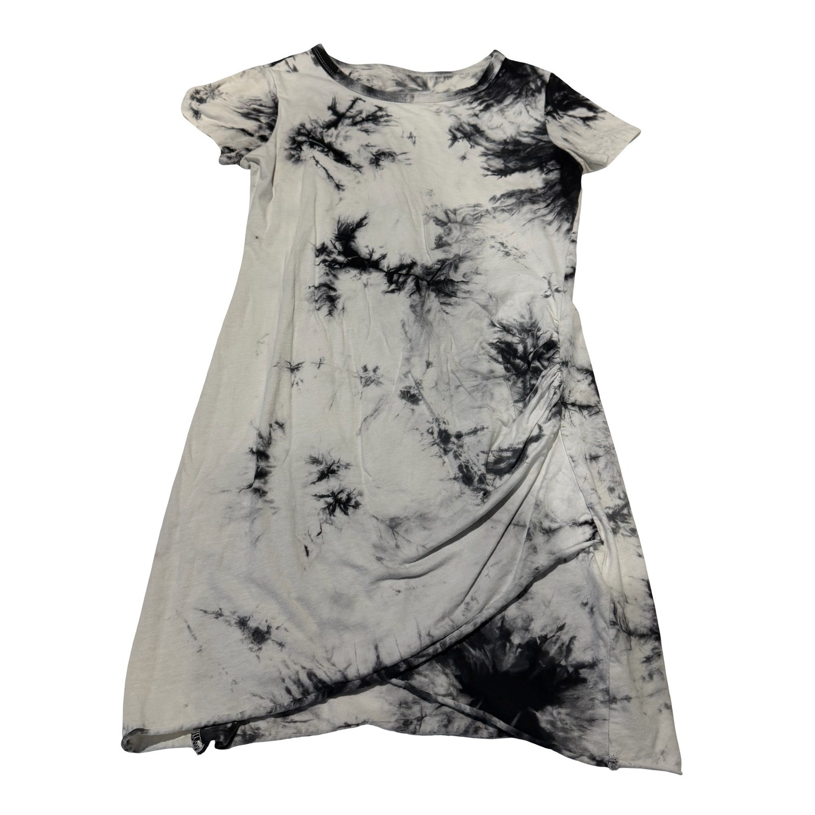 SHEIN Womens Tie Dye T-Shirt Dress Black White Ruched Tulip Hem Small