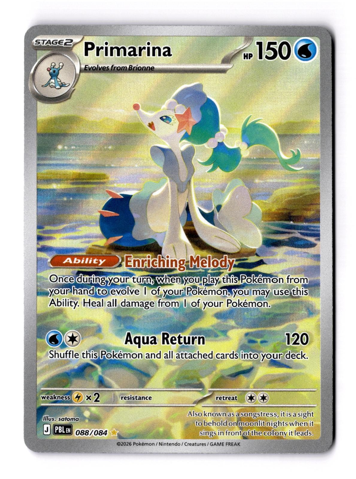 Primarina 088/084 Illustration Rare Pitch Black Pokemon Holo Near Mint Primarina 088/084 Illustration Rare Pitch Black Pokemon Holo Near Mint