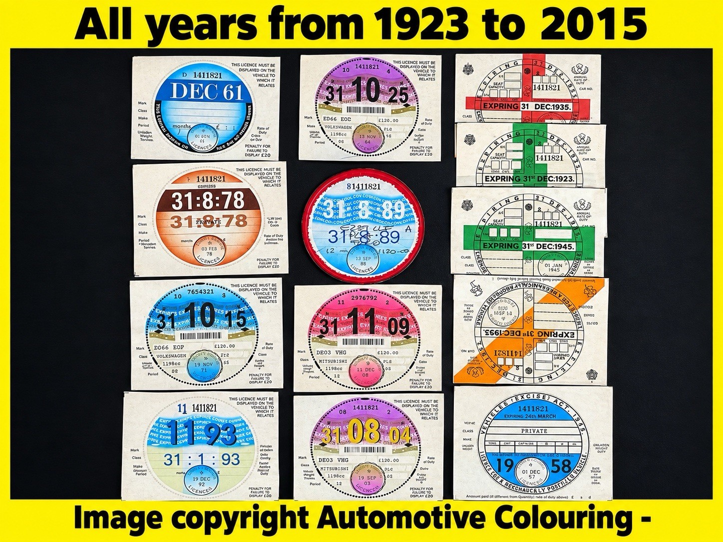Replica Reproduction Car Tax Discs WITH PERFORATION  + FREE TAX DISC HOLDER