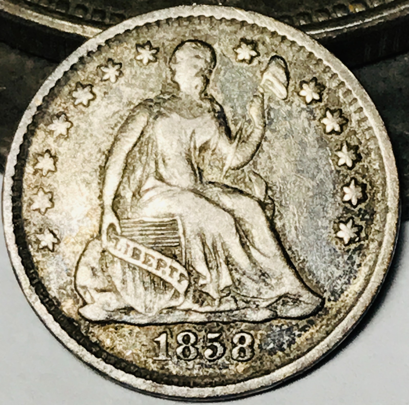 1858 Seated Liberty Half Dime 5C Ungraded Circulated 90% Silver US Coin CC29572 1858 Seated Liberty Half Dime 5C Ungraded Circulated 90% Silver US Coin CC29572