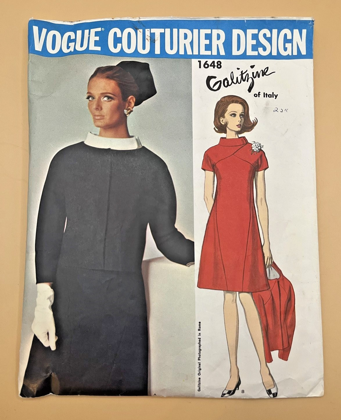 Vintage 1960s Vogue Couturier Design 1648 Galitzine Dress Pattern Size 12 Bust
