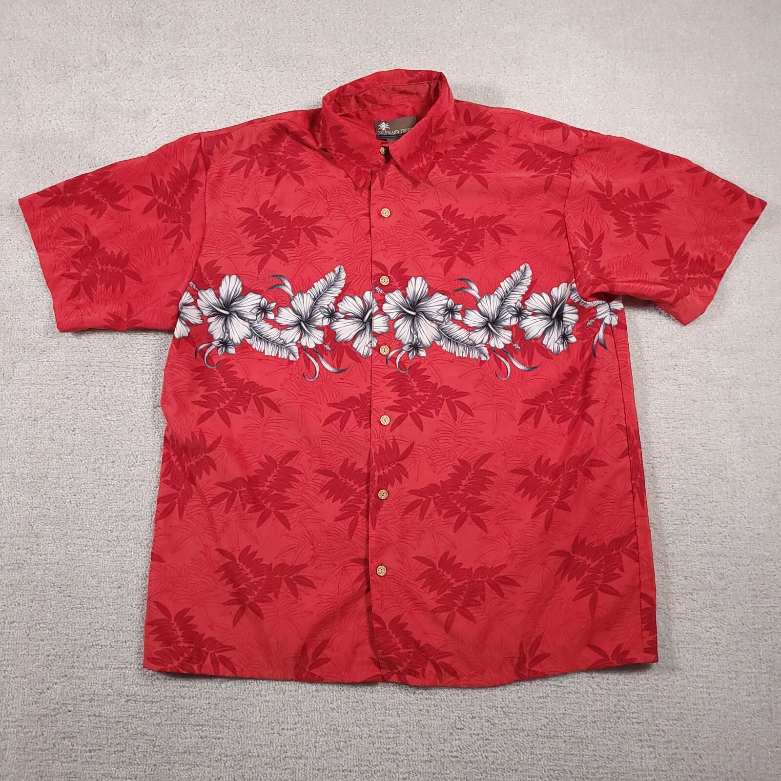 XG Island Tropics Button Up Shirt Mens Large Red Hawaiian Floral Beach Aloha XG Island Tropics Button Up Shirt Mens Large Red Hawaiian Floral Beach Aloha
