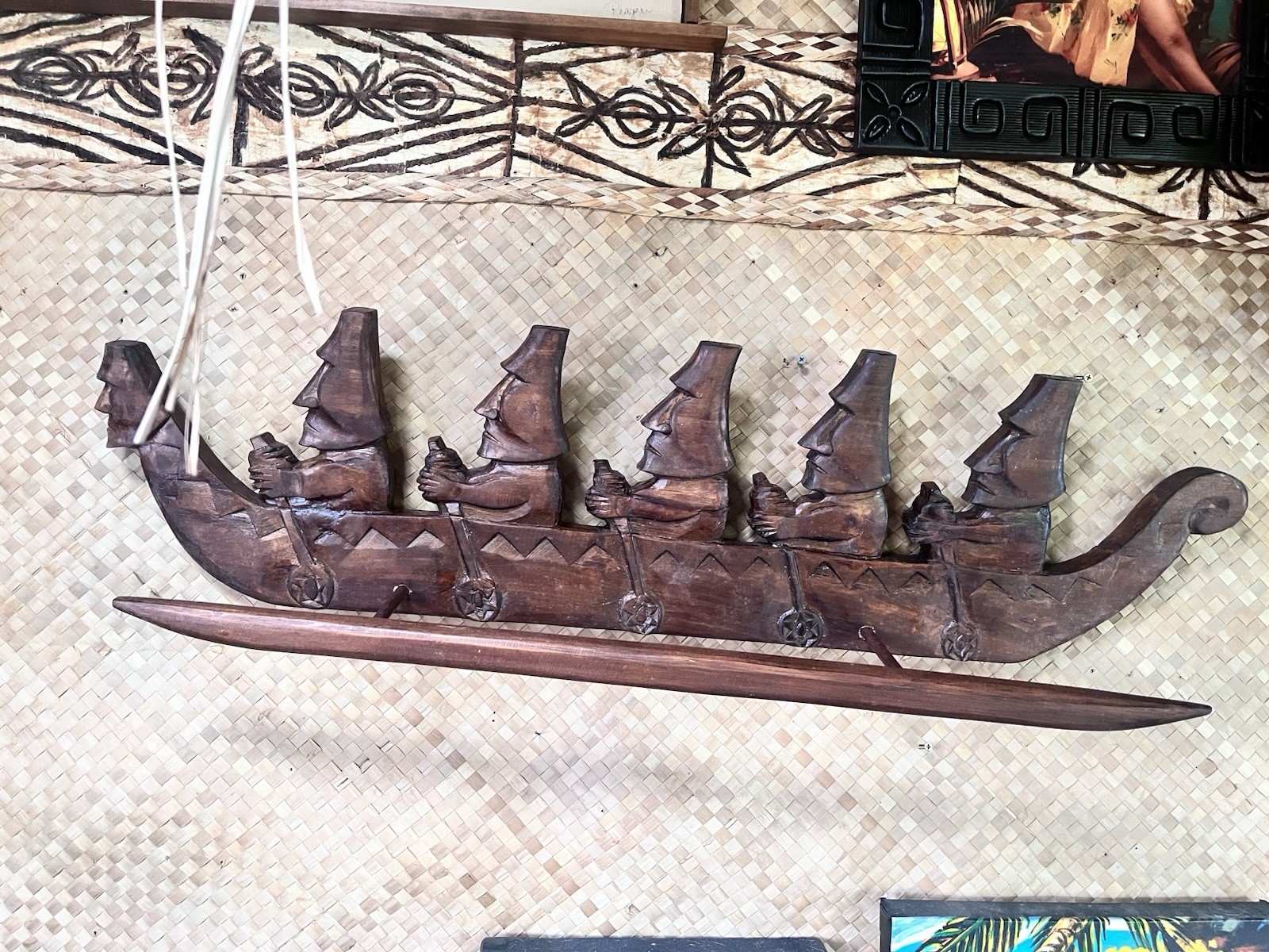 New 3’ Easter Island Moai Style Canoe / Towel Holder  Tiki bar Decor Oceanic