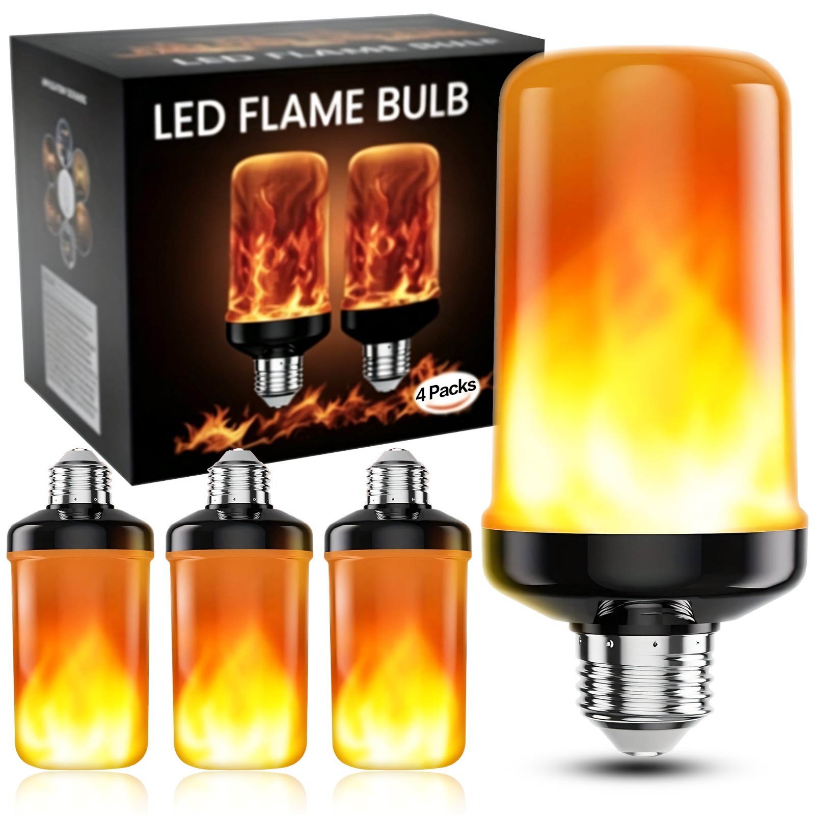 4Pack LED Flame Effect Bulb E26 5W 120V, Dimmable Fire Light, 1400K-1600K