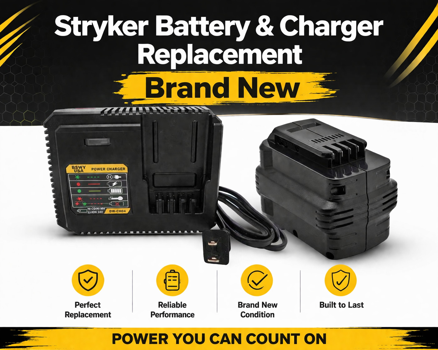 Stryker Power Pro XT LI-ion Replacement Battery & Charger - NEW - Fast Stryker Power Pro XT LI-ion Replacement Battery & Charger - NEW - Fast