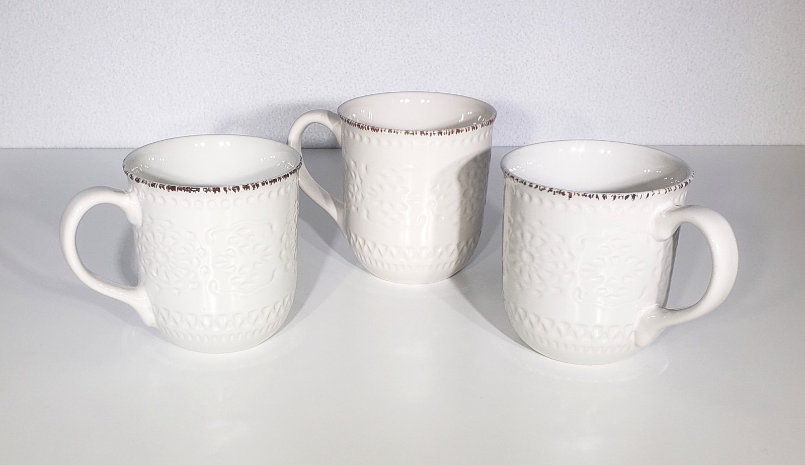 Pfaltzgraff Chateau Cream White Embossed Tea Coffee Mug - Set of 3 Mugs 4\