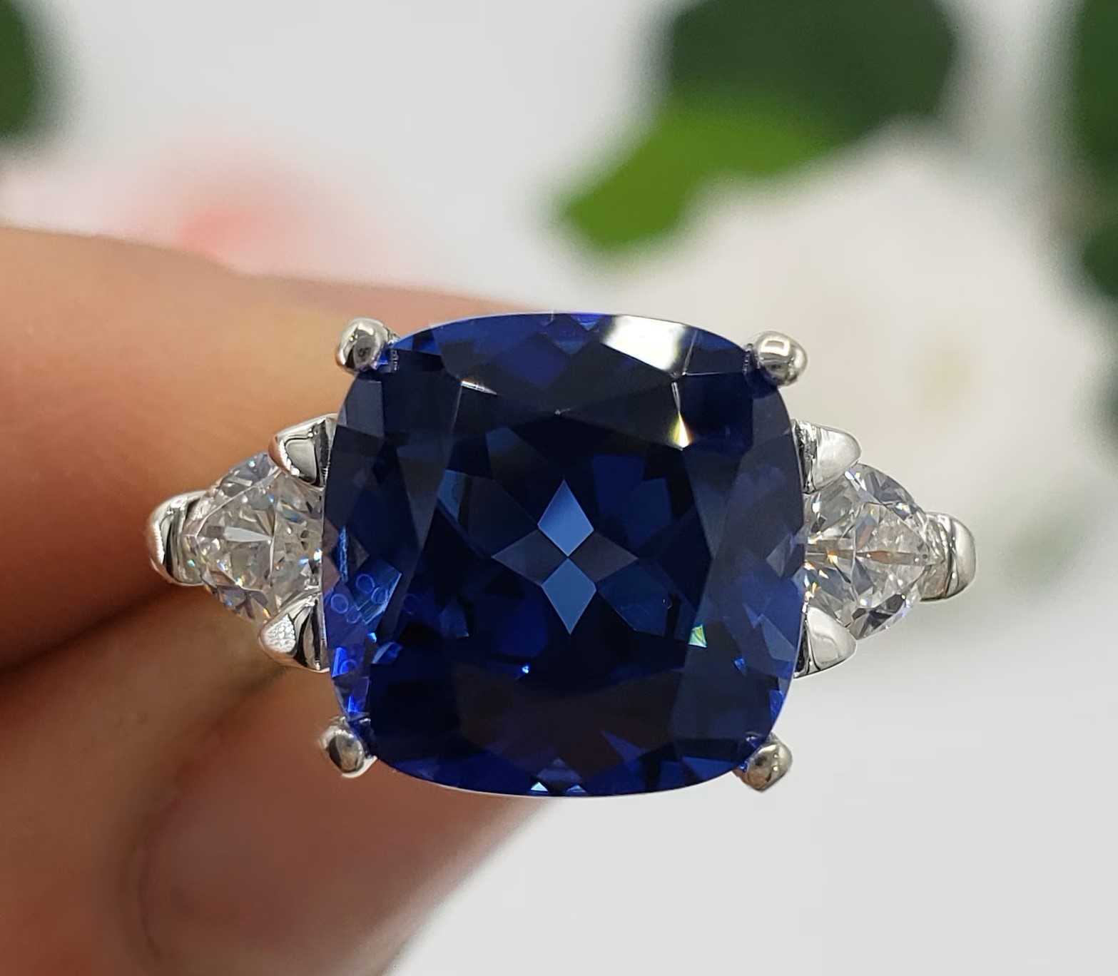7.50 Ct Cushion Cut Natural Sapphire Diamond Wedding Bridal Ring 14K White Gold