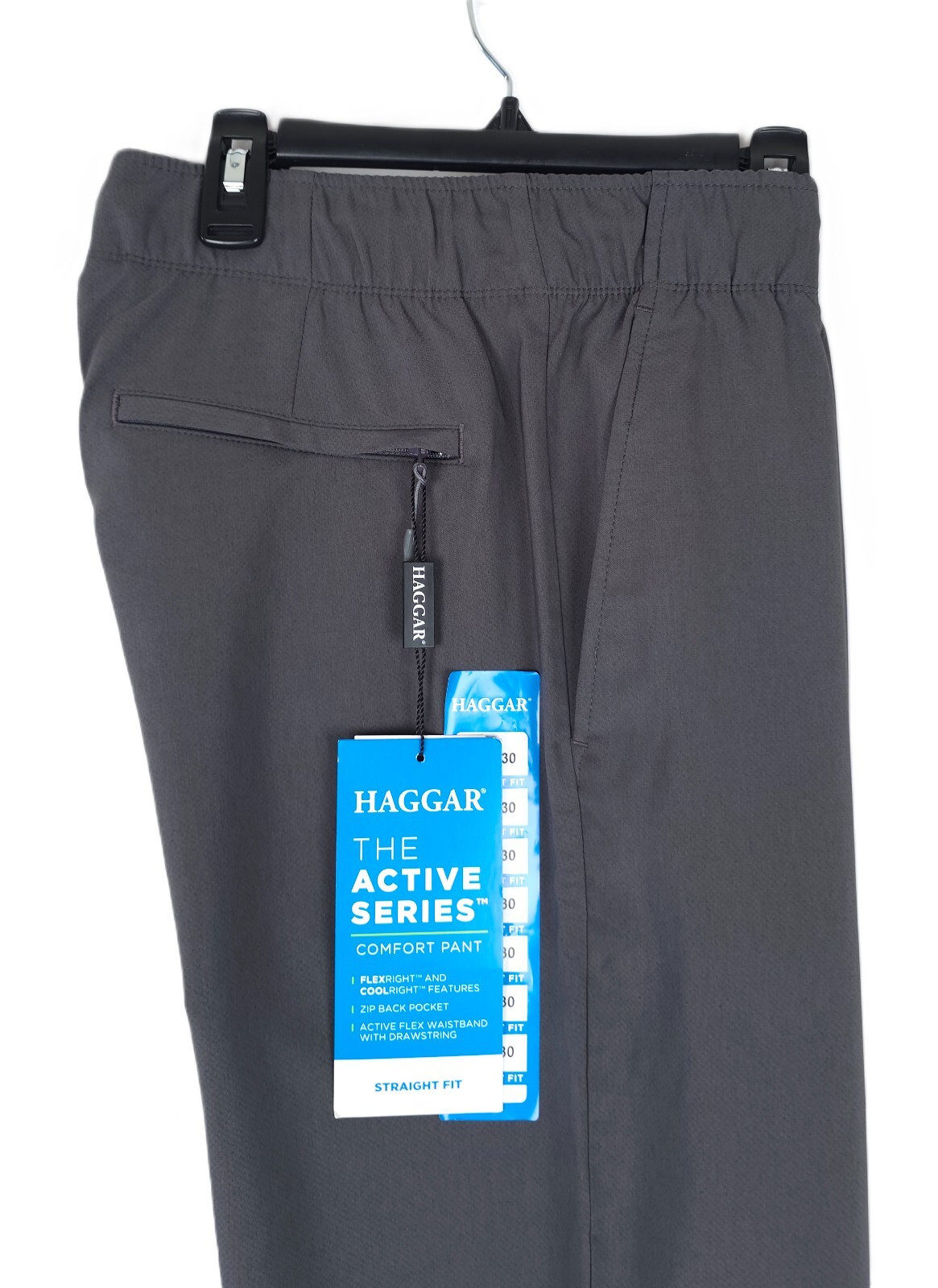 Haggar Mens Straight Fit Comfort Pants 34x32 Dark Grey Stretch Active Series NWT
