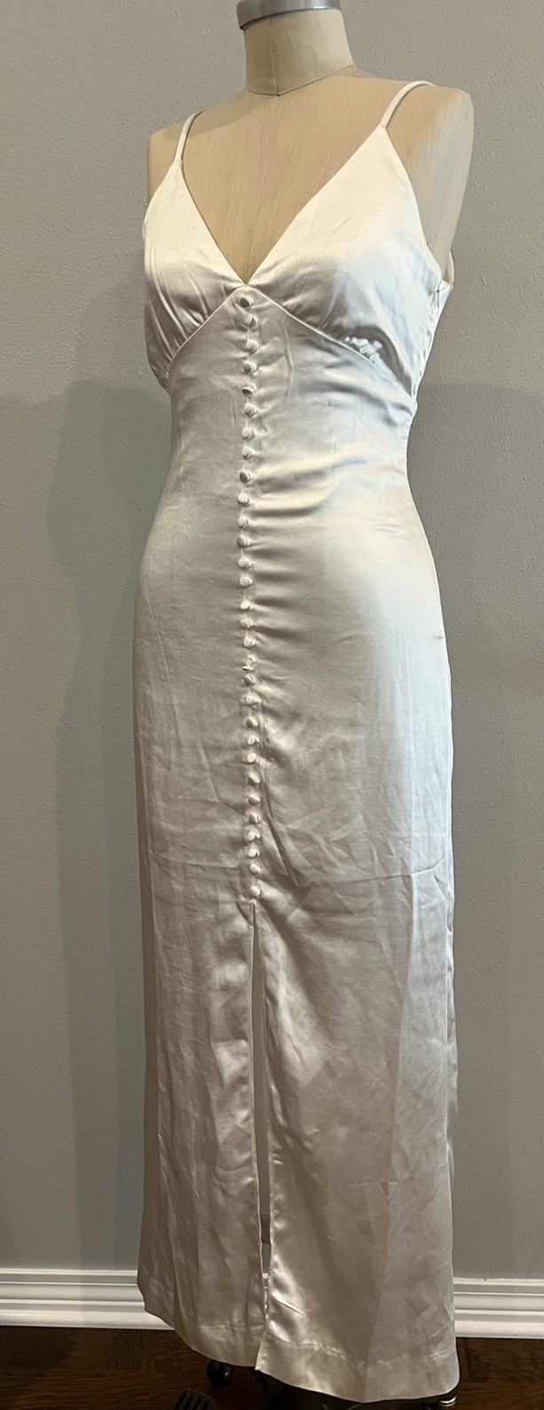 NWT Endless Rose White Satin Button Slip Maxi Dress XSmall Beautiful PLS READ