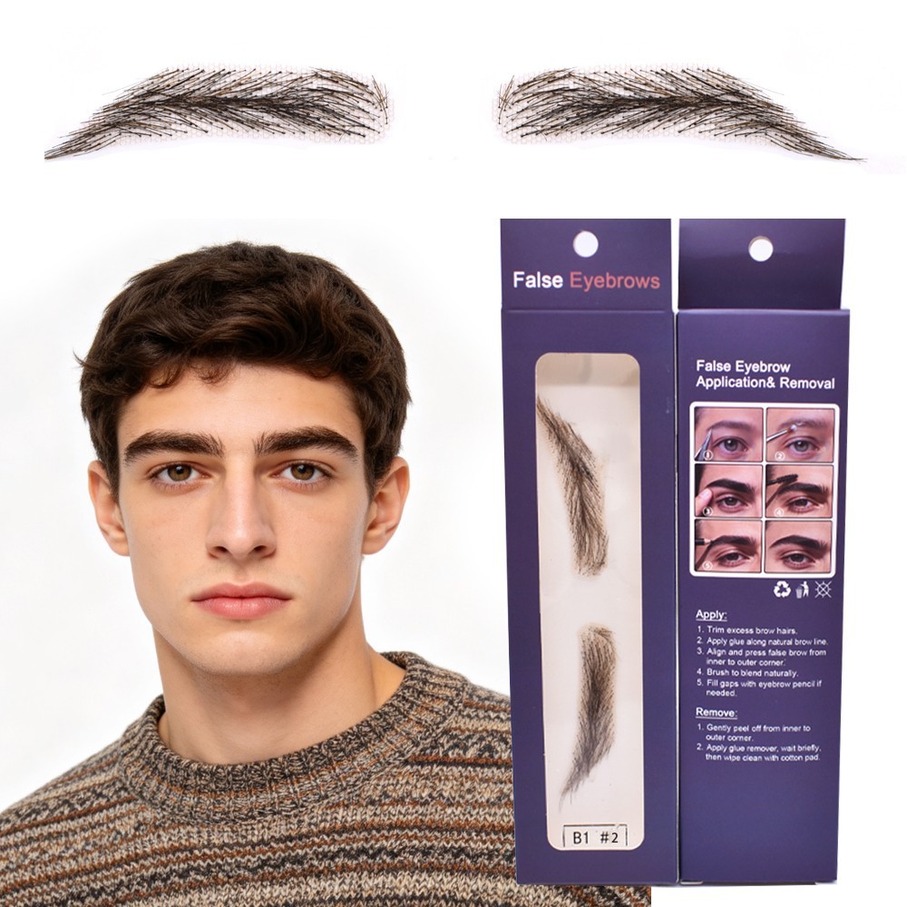 US Seller | Men Handmade Fake Eyebrow Real Human Hair Make up False Eyebrow