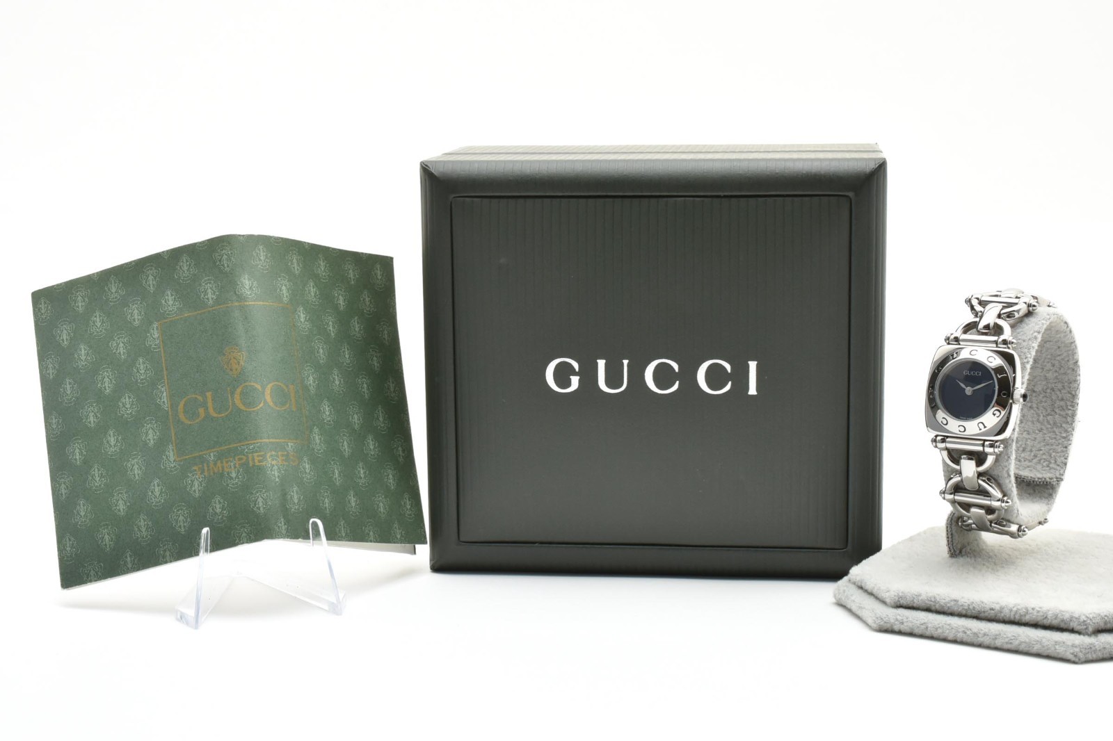 Vintage[MINT- w/ Box ] GUCCI Horsebit 6400L Black Dial Silver 21mm Women\'s Watch