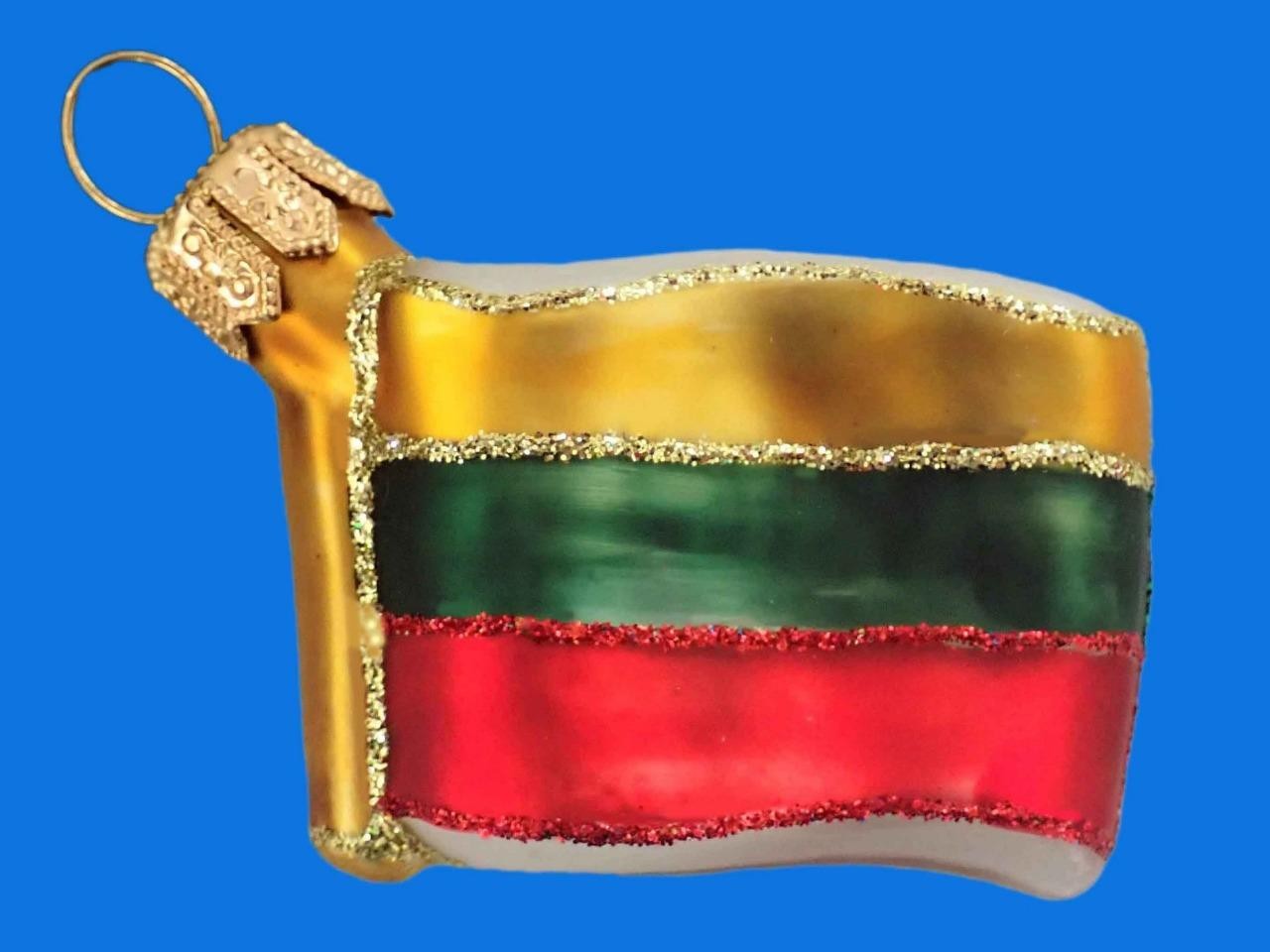 LITHUANIA FLAG EUROPEAN BLOWN GLASS CHRISTMAS TREE ORNAMENT