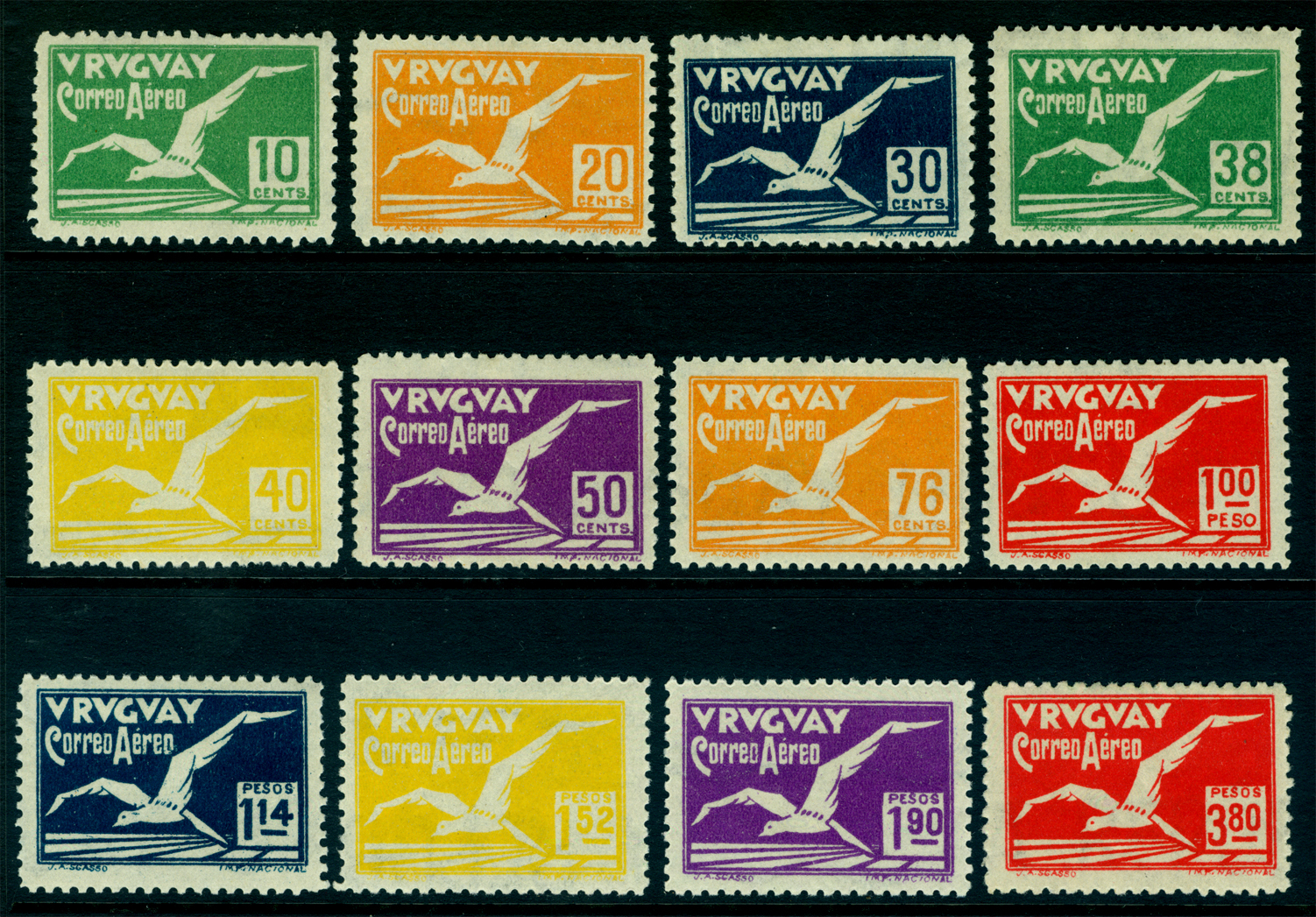 URUGUAY 1928  AIRMAIL - ALBATROSS - complete set  Scott # C14-C25 mint MH