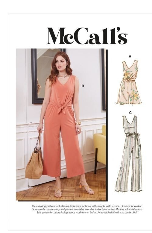 McCalls Sewing Pattern M8218 Romper Jumpsuit Sash Misses Size 16-24