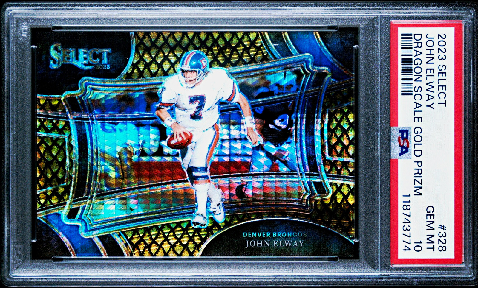 2023 Panini Select John Elway #328 Gold Dragon Scale Prizm /10 PSA GEM-MT 10 💎