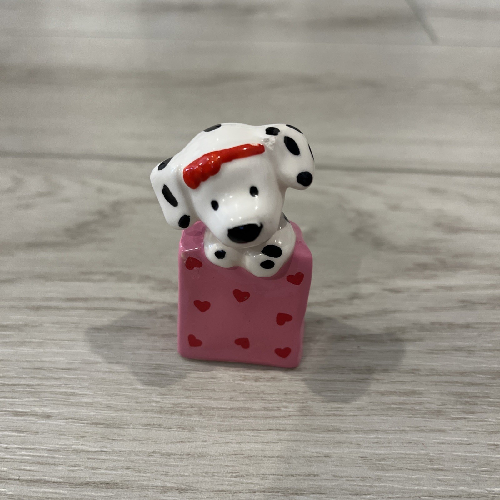 Vintage Sanrio Spottie Dottie Ceramic Miniature Figurine Heart Pink Red Bow