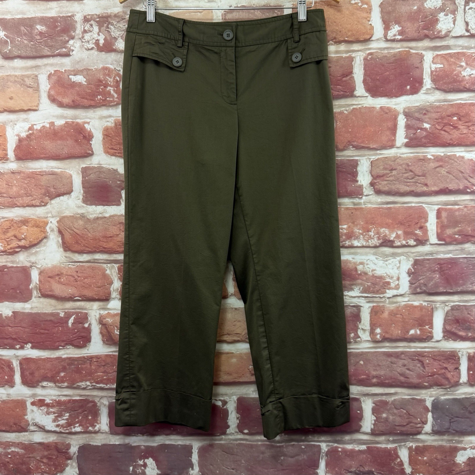 Ann Taylor Loft Crop Pants Womens 8 Dark Green Cuffed Cropped Casual Wear Zip Up