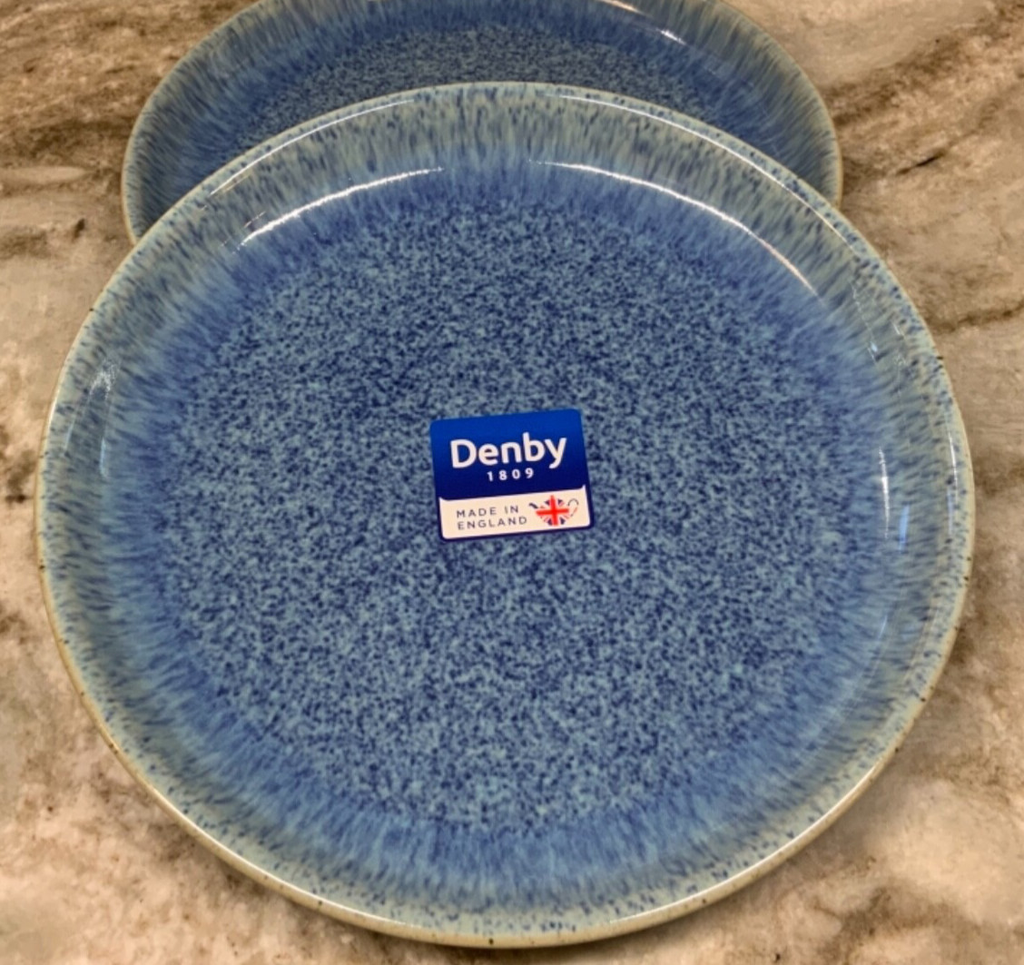 Denby Plates Blue Speckle Set Of 4 Made In England 8 Inch Coupe Style New