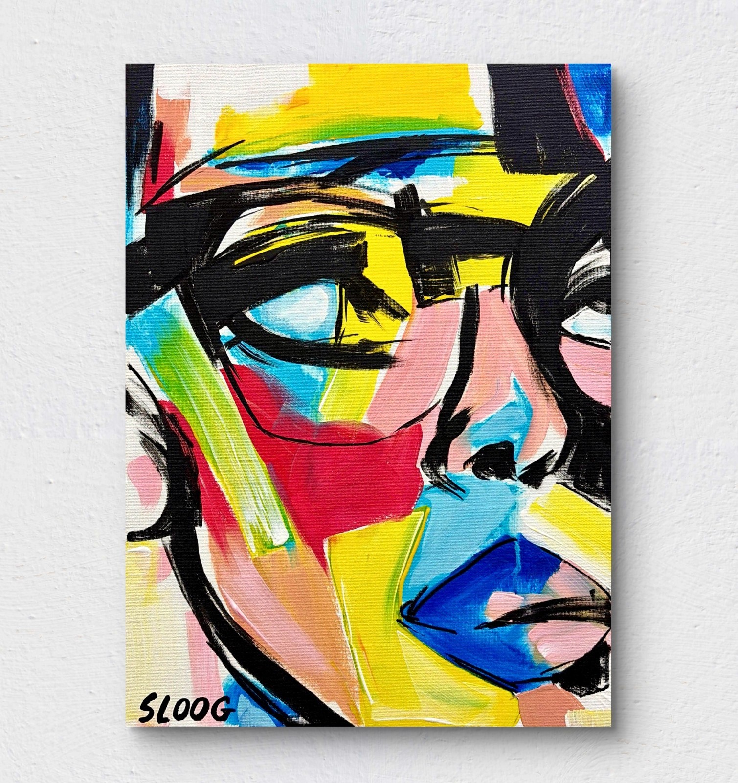 Sloog Original Art Bold Expressionism Painting on Canvas 12x16 Wearing Glasses